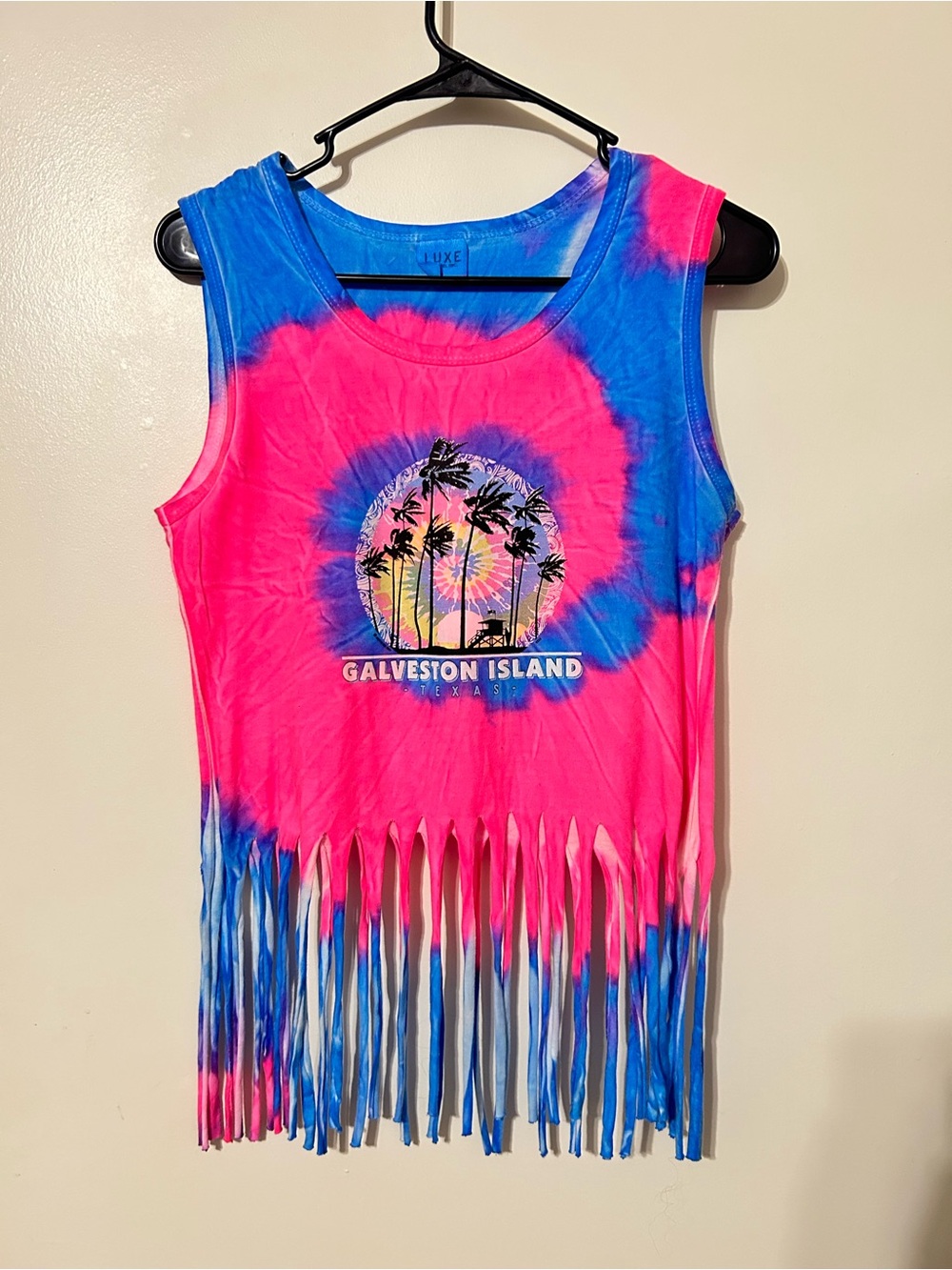 Luxe Tie-Dye Fringe Tank Top - Pink & Blue
